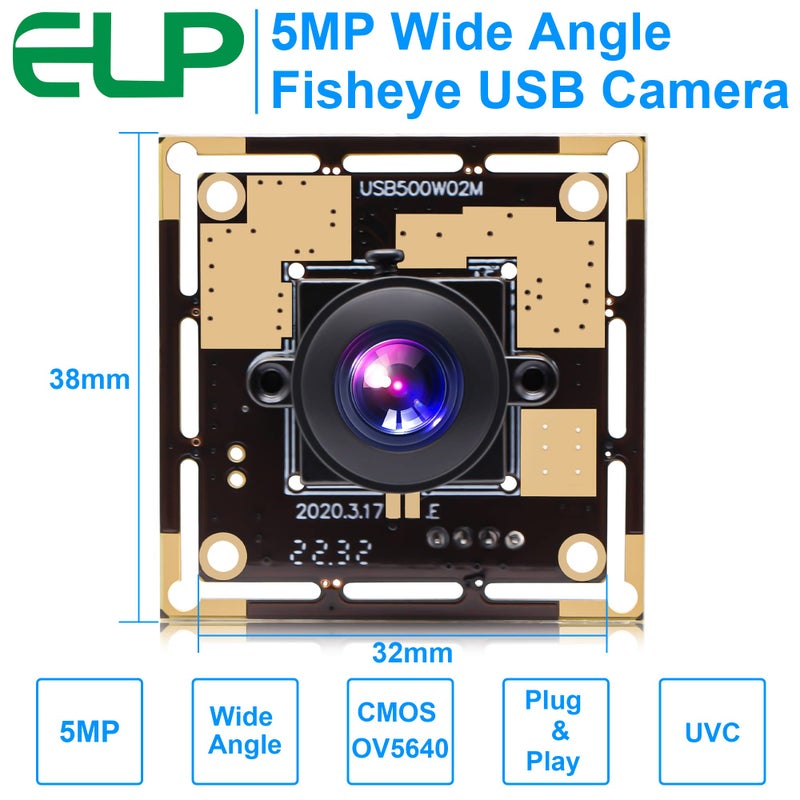 ELP 170degree Fisheye Wide Angle USB Camera Module for Computer Mini UVC USB2.0 Industrial Embedded Webcam Board for Portable Video System,3.3ft/1m Cable for PC, Laptop, Jetson Nano - Image 2